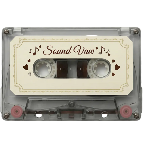 Vintage-style cassette tape with 'Sound Vow' branding on a transparent background