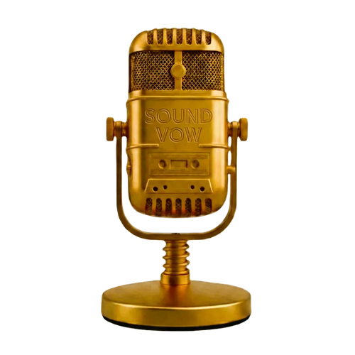 Gold microphone with 'SOUND VOW' branding on a white background